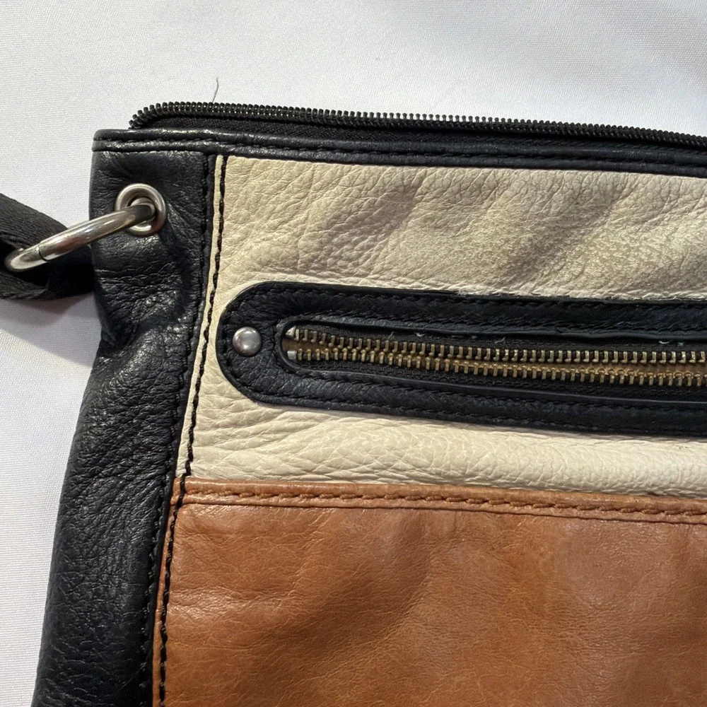 The Sak Leather Colorblock Crossbody Bag Tri-Tone Black Brown Cream Boho...‎